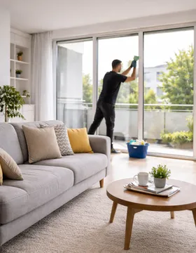 Reinigungskraft bei der Fensterreinigung
